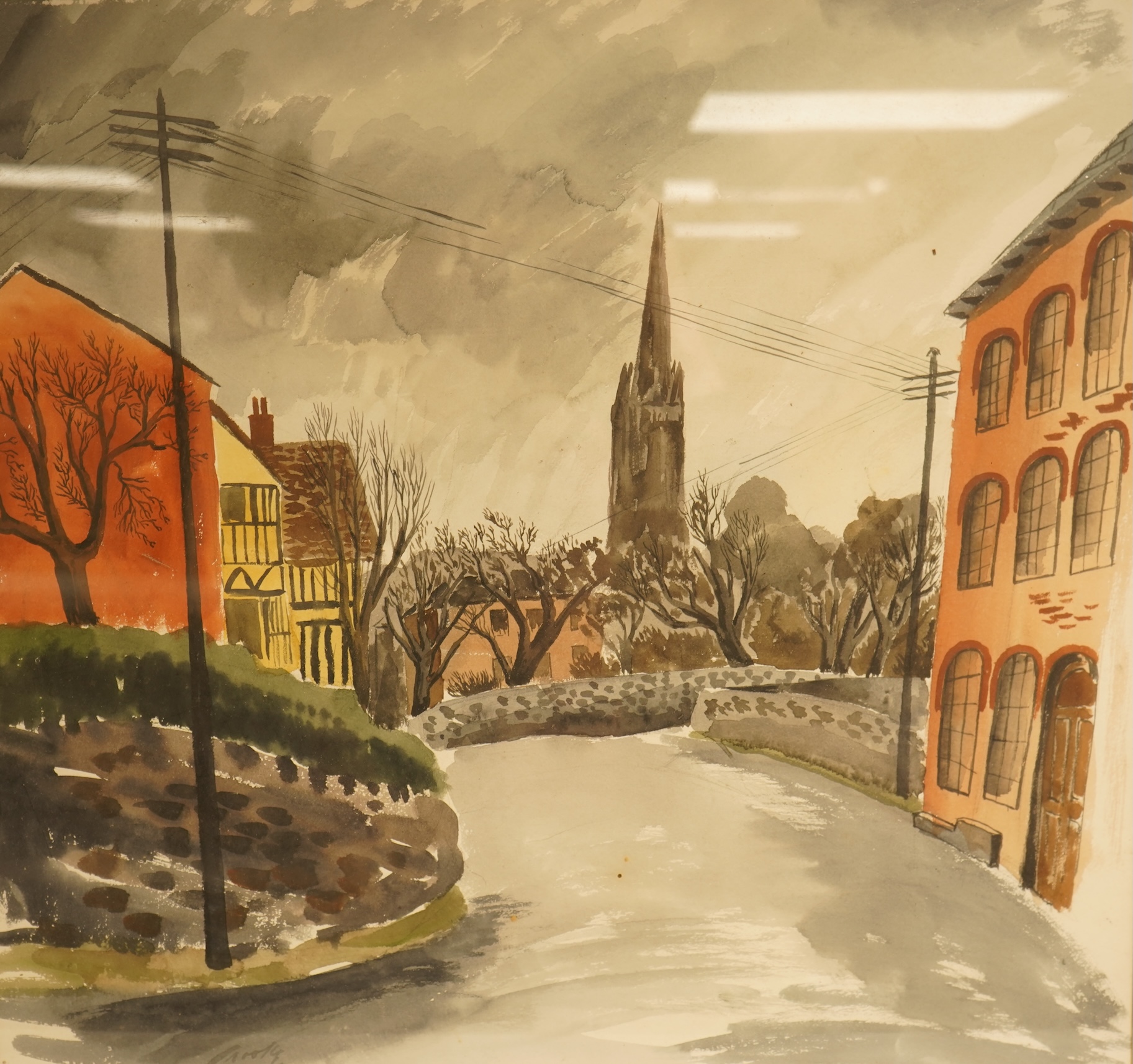 Anthony Amies (1945-200), Rural landscape, signed and dated '89, together with another larger work by a different hand, Street scene, both watercolours, largest 45 x 46cm